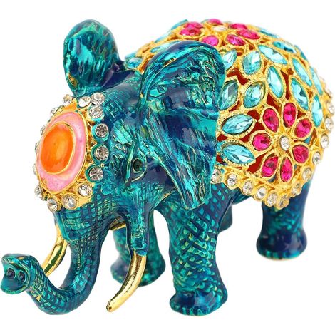 Boîte à Bijoux en Forme D'éléphant, Décor en Strass fabriqué à la Main en émail avec Fermoir Magnétique, pour Bagues, Boucles D'oreilles, Colliers, Rangement, Décoratio (Or Bleu) (1/5)