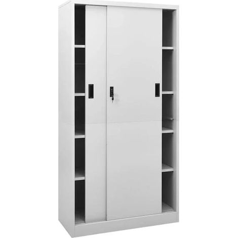 Armoire de Bureau à Portes Coulissantes en Acier Gris Clair 90x40x180 cm Rangement Professionnel (1/5)