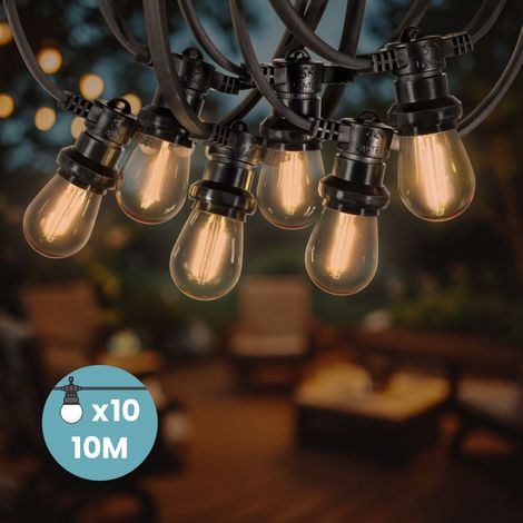 Guirlande Guinguette 10M 10 Bulbes Filament Ambré - Guirlande Lumineuse Ampoule E27 Ambrée - Guirlande Guinguette Led Filament rétro (1/5)