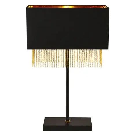 [GEBRAUCHT] B-Ware Searchlight Fringe 1 Lt Tischleuchte Schwarz Schirm Mit Gold Chain
