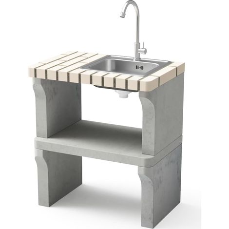 MOVELAR - Nuevo módulo Iberia con caballete lateral, lavabo y grifo para Barbacoa de Obra Prefabricada (Beige, Gris - 70 x 47 x 47 cm) - Uso en Exteriores