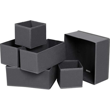 Organiseurs de tiroir séparateur de coiffeuse lot de 6 boîte de rangement pliable en tissu pour chaussettes sous-vêtements soutiens-gorge cravates foulards gris (1/2)