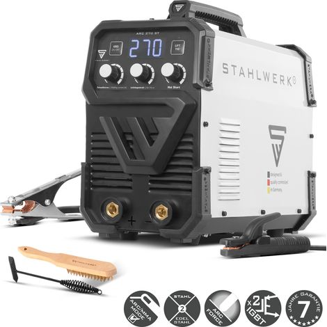 STAHLWERK Elektroden-Schweißgerät ARC-270 ST – MMA (E-Hand) bis 270 A, Schweißen ohne Schutzgas, Lift-TIG Inverter 400 V, Überhitzungsschutz, Smartkühlung & intelligente Temperatursteuerung