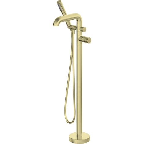 Miscelatore vasca da bagno a libera installazione con set doccia finitura oro spazzolato - Hexo
