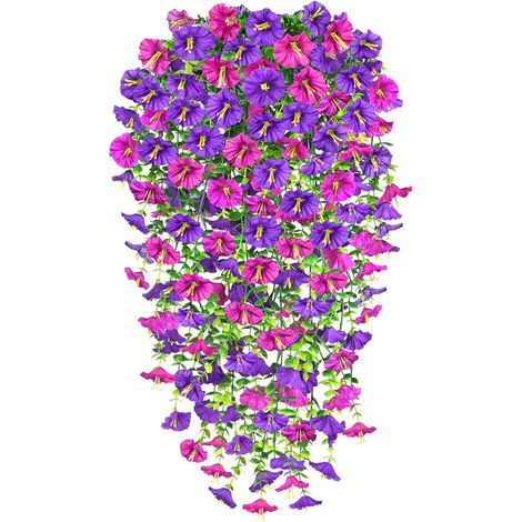 2 PCS Artificial Hanging Flowers, UV-Resistant Trailing Realistic Morning Glory Fake Artificial Plants Imitation Flowers for Home Garden Yard Patio Wedding Outdoor Indoor Decor(Purple Rose)