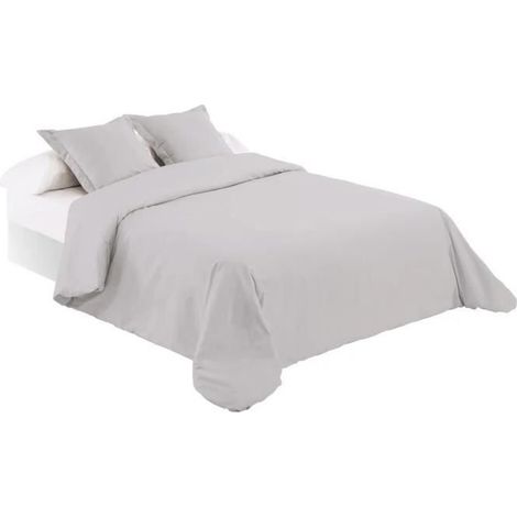 Parure de couette - JUANIO - 220 x 220 cm - Polyester-coton 52/48 - Anti-acariens - Gris clair (1/3)