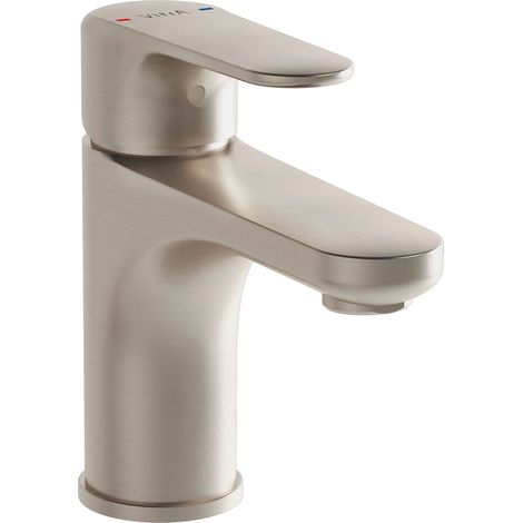 Vitra Root Round Compact Basin Mixer Tap - Brushed Nickel