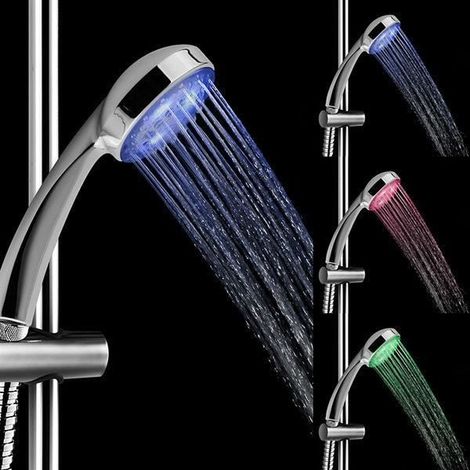 Pomme de Douche LED 3 Couleurs selon Température - Pommeau à Main (1/2)