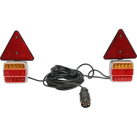 Set di luci magnetiche a LED per rimorchi con triangoli riflettenti, spina a 7 pin, cavo da 2,5 m, cavo spina = 7,5 m