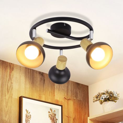GBLY Deckenstrahler Vintage Deckenlampe Flur - Deckenleuchte Industrial 3 Flammig Rund Flurlampe Innen 350°Schwenkbar Schwarz Deckenspots E14 Spots für Hotel Wohnzimmer Schlafzimmer(Ohne Leuchtmittel)