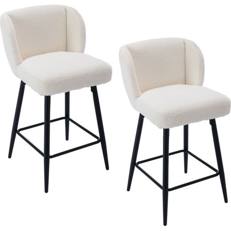 Juego de 2 Taburetes de Bar Tapizados en Piel Sintética con Respaldo para Bar Restaurante, Blanco, Wahson