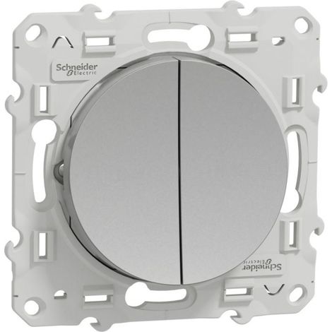 Schneider Electric – Double poussoir aluminium connexion rapide – Compatible plaques Odace – Usage intérieur – Tension 250V – Courant 10A – IK04 IP21