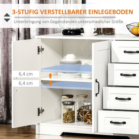 Meuble de rangement buffet commode design contemporain 4 tiroirs 1 porte placard 105x40x76 cm blanc (1/4)