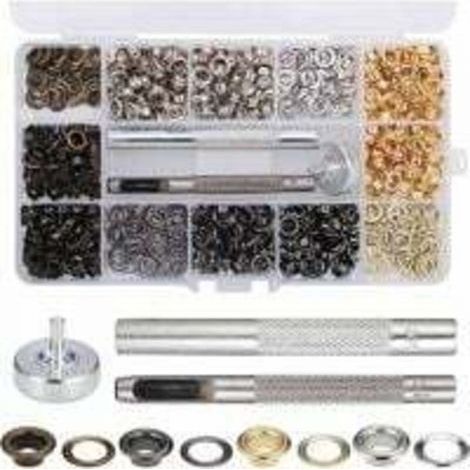 400pcs Trousse à œillets 5mm Kit Oeillets en Métal pour Bâche Ceinture Chaussures Chapeau Parachute avec 3pcs Outils et Boîte de Rangement 4 Couleurs (1/5)