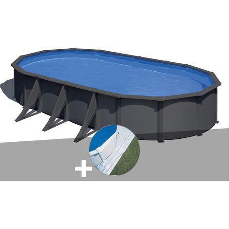 Kit piscine acier gris anthracite Gré Louko ovale 7,44 x 3,99 x 1,22 m + Tapis de sol