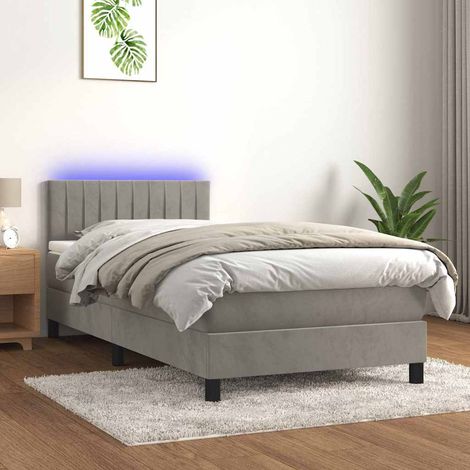 Cama box spring colchón y LED terciopelo gris claro 90x190 cm (1/5)