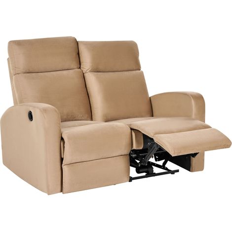 Sofa elektrisch verstellbar 2-Sitzer VERDAL Samtstoff Hellbraun (1/5)
