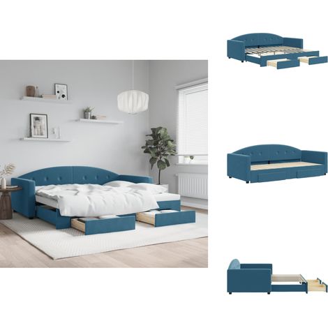 Lit de jour avec gigogne et tiroirs sans matelas bleu 90x200 cm - Canapé Lit - Lit Gigogne - Meuble Multifonctionnel - Lit D'appoint - Rangements Intégrés (1/5)