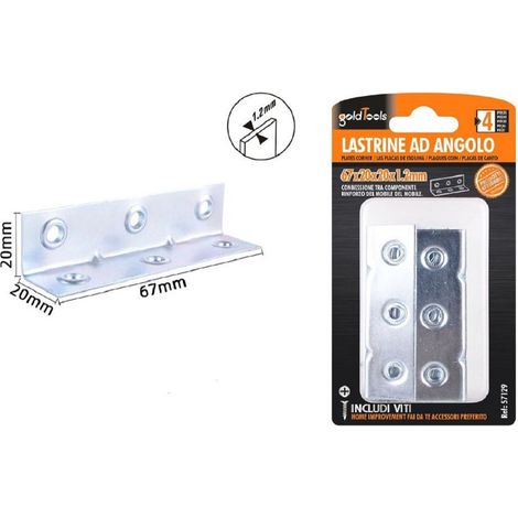 Trade Shop - Set 4 Pz Lastrine Lastrina Ad Angolo Angolare 67x20x20x1.2mm Viti Mobili 57129 - (1/2)