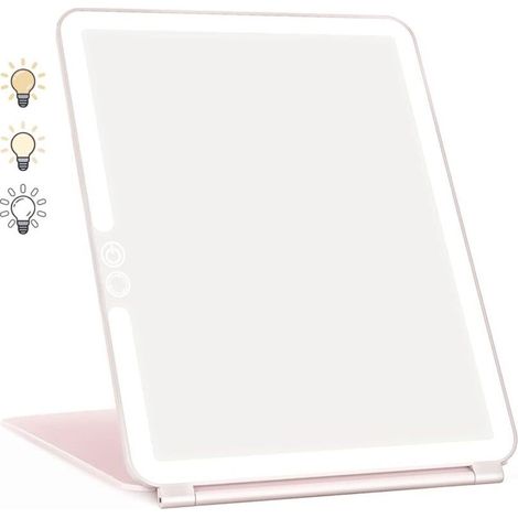 Espejo de maquillaje Ineasicer, iluminado con 72 luces LED, 2000 mAh, recargable por USB, de viaje con pantalla táctil (rosa) (1/4)