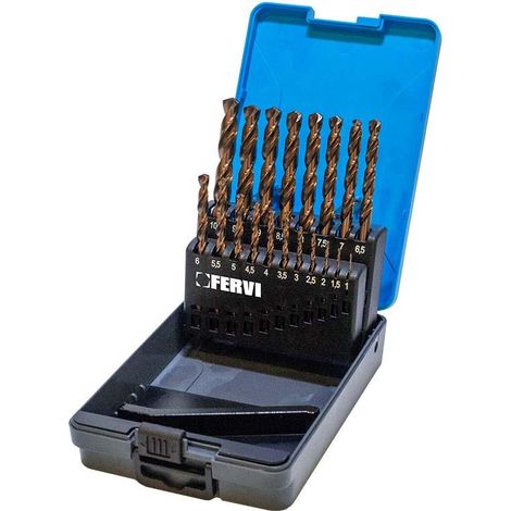 Serie von 19 zylindrischen Kobaltbohrern 1 -10 mm Fervi p064/19a