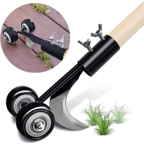 Désherbeur manuel avec roues, couteau de désherbage, outil de désherbage pour fissures et crevasses, outil de nettoyage de désherbeur manuel de jardin