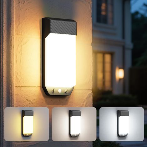 Set mit 1 Außenwandleuchte mit Bewegungsmelder, 3 Farben (3000K/4000K/6500K), LED-Außenbeleuchtung, IP65 wasserdicht, 16W 1600LM, Wandleuchte für Terrasse, Eingang, Garten, Garage