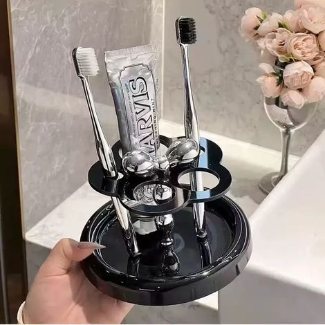 Portaspazzolino con fiocco, portaspazzolino creativo floreale per il bagno, portaspazzolino multifunzionale e portaspazzolino cosmetico (nero)