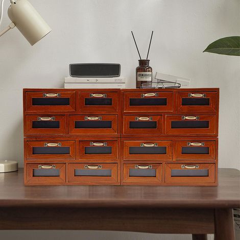 Armoire de rangement de tiroir en bois vintage, 16 boîtes de rangement de bureau de grande capacité, armoire de pharmacien pour le stockage de la boîte à café de thé de comptoir, 60  18,5  30,4 cm (1/5)