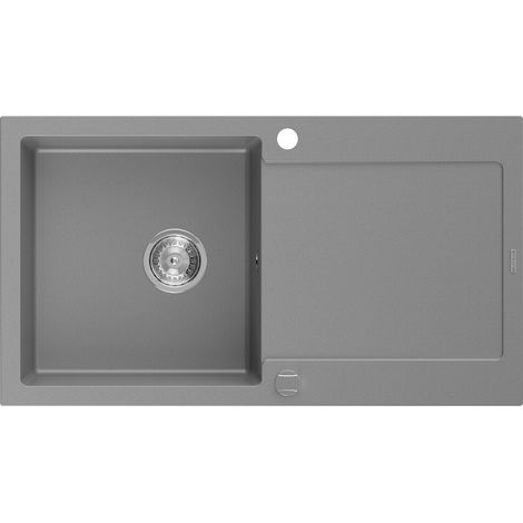 Mexen Leo lavello da cucina in granito con 1 vasca e sgocciolatoio 900 x 500 mm, grigio, sifone cromato - 6501901010-71 (1/5)