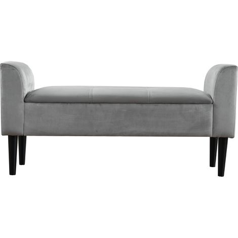 Bout de lit rembourré en velours avec accoudoirs à motif matelassé, gris