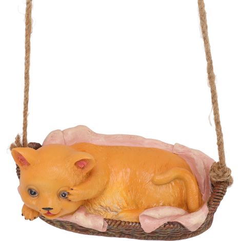 Statue de chat en résine, statue de chaton, pendentif décoratif pour la maison et le jardin, chat jaune (1/5)