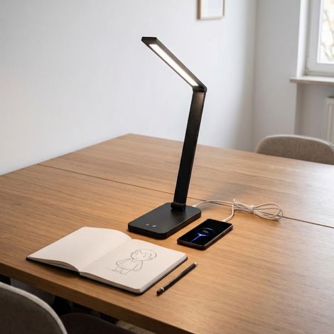 Lampada da tavolo LED ricaricabile 6,5W 280lm con dimmer touch, nera