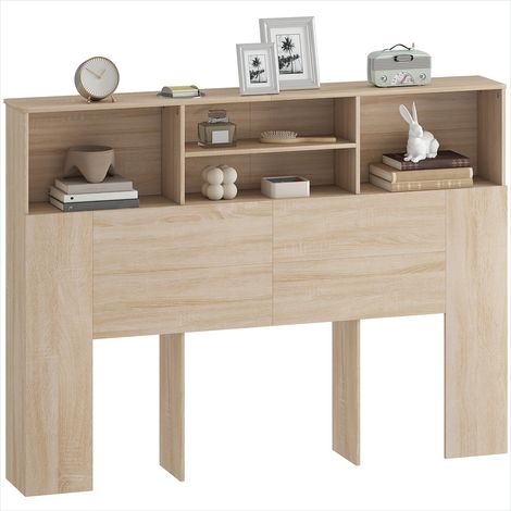 Tête de lit sur pied avec rangements 140 cm effet bois naturel (1/5)