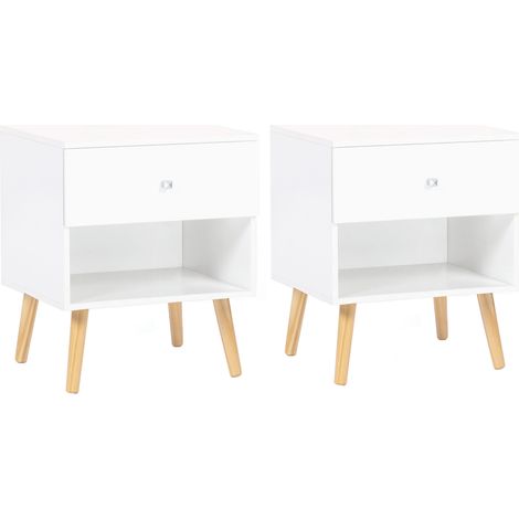 Idmarket – Lot de 2 tables de chevet scandinaves 1 tiroir – Niche décorative – Dimensions 40x34x50 cm – Coloris blanc et bois
