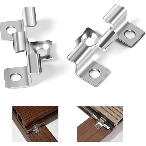 100 Clips pour terrasses en acier inoxydable 7.5mm pour sols composites Fixation invisible Clips de fixation en acier Plage de serrage 7.5 mm, Argent (1/5)