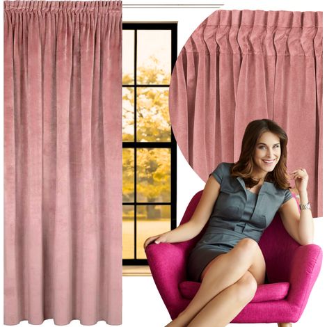 Rideau de velours sur ruban 140 x 250 cm rose chair sale prêt à poser MORE&DECO (1/5)