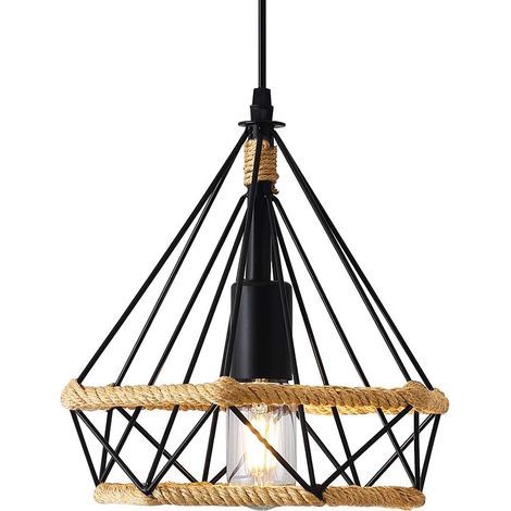 Lampe à Suspension Vintage,Lustres en corde de chanvre Rétro,Suspension Industrielle,Suspension en forme de diamant,Plafonniers,Suspension Créative,25 cm [Classe énergétique A+] (1/5)