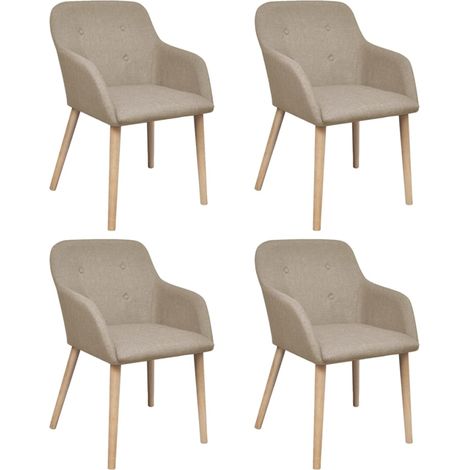 Juego de 4 sillas de cocina comedor de diseño moderno en tela beige y roble macizo CDS021224