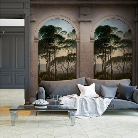 Photo wallpaper Profhome 382491 hot embossed non-woven wallpaper smooth with architectural subjects matt grey green beige blue 1.59 m x 2.8 m (1/4)