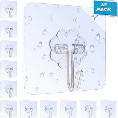 Packung mit 12 selbstklebenden Haken (6 x 6 cm) zur Befestigung an Küchen- und Badezimmerdecken (ohne Bohren) (1/5)