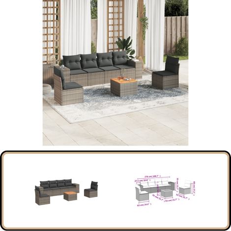Salon de jardin avec coussins 7 pcs gris résine tressée - Ensemble Salon De Jardin - Meuble Extérieur - Résine Tressée - Rotin Synthétique - Fauteuil Jardin
