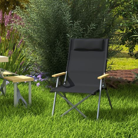 Chaise de camping chaise de pêche pliante et portable. dossier ajustable. appui-tête rembourré. 74 x 59.5 x 98 cm. noir