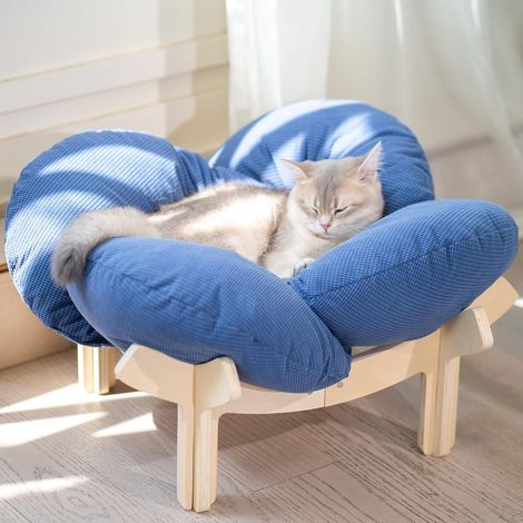 Panier Chat en Forme de Pétale, Lit pour Chat Design avec Structure en Bouleau Robuste (2,6 KG), Coussin pour Douillet pour Intérieur et Décoration Maison, 55x55x32 cm (1/5)