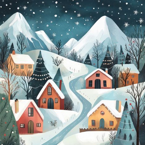 Tableau sur toile village noël 30x30 cm - Impression sur Toile Murale Décorative - Image imprimée en HD sur Toile - Toile sur Châssis en Bois FSC - Fabriqué en France (1/4)