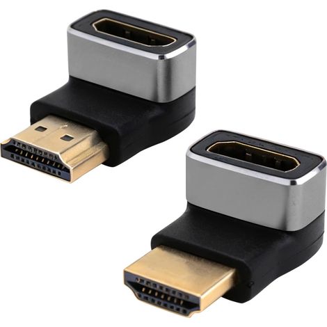 Adaptateur HDMI 8K, lot de 2, Ultra HD, bidirectionnel, coudé à 90° et 270°, prise HDMI coudée, 8K à 60 Hz, 4K à 120 Hz, adaptateur 2.1, HDR, VRR, Dolby eARC, 3D, 48 Gbit/s, compatible PS5, Xbox, TV e (1/4)