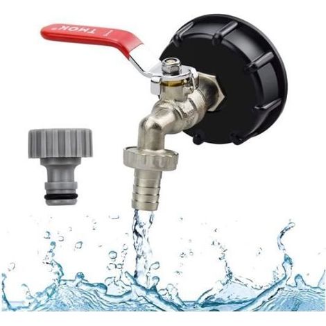 Robinet Cuve 1000L Recuperateur d Eau De Pluie 1000 Litres Adaptateur de Réservoir IBC Connecteur à Filetage 1/2" Adaptateur Bouchon (1/4)