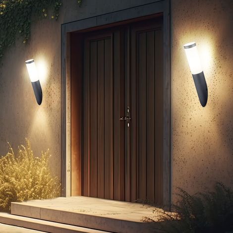 2er Set Außen Wand Leuchte Fassaden EDELSTAHL Fackel Garten Lampe anthrazit im Set inkl. LED Leuchtmittel