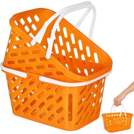 Panier de courses multifonctionnel, organisateur de jouets, rangement compatible, 2 pièces, orange, ABS (1/5)