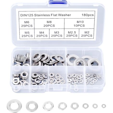 180 Pièces Lot de Rondelles Plates et à Collier, Acier Inoxydable 304 Rondelles Métriques M2 à M10 pour Boulons Vis Industrie Électrique Meubles et Tests Structurels (1/5)